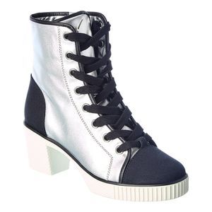 Giuseppe Zanotti Nidir 50 Leather & Canvas Boot, Silver